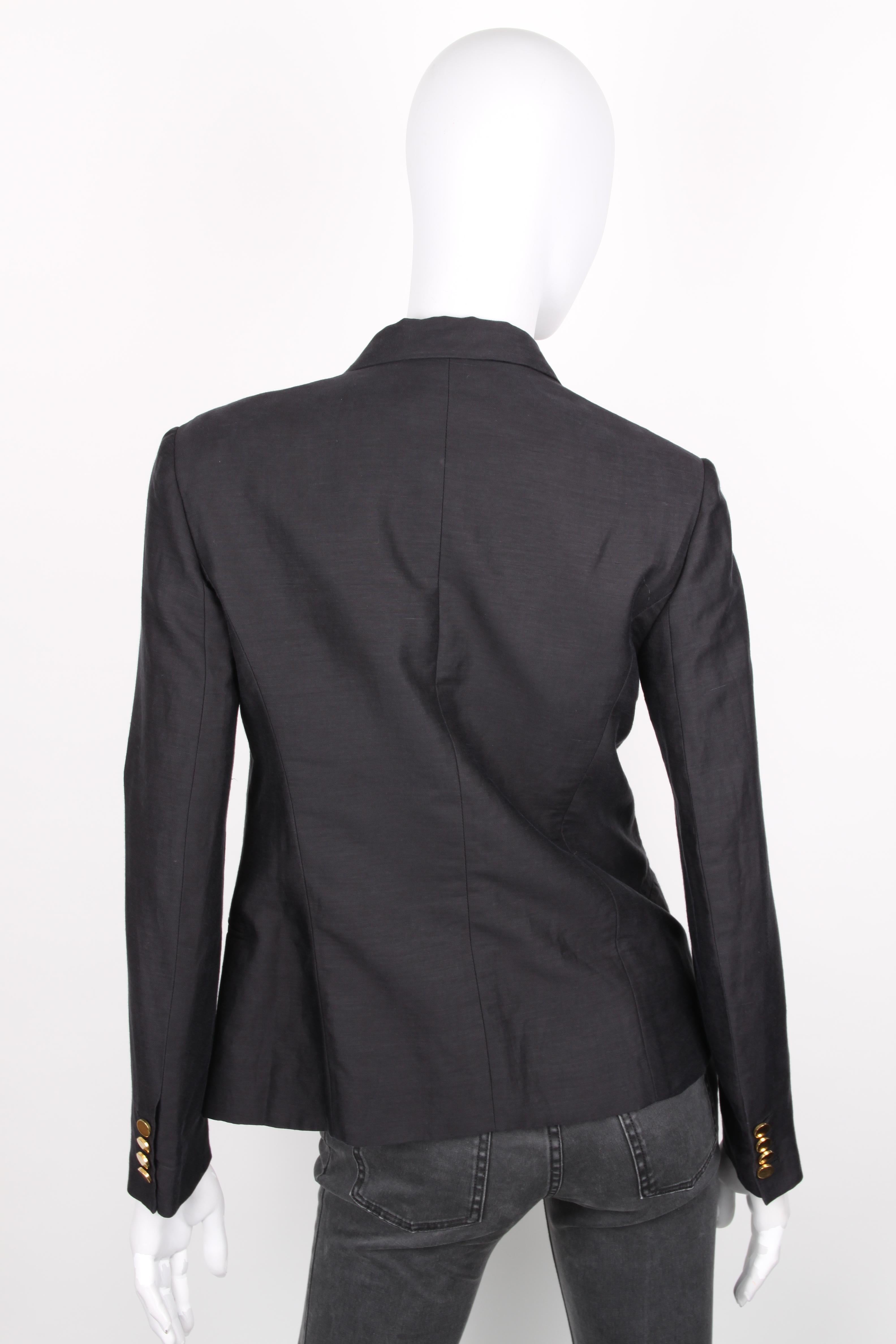 Céline Black Linen Double Breasted Longsleeve Blazer In Excellent Condition For Sale In Baarn, NL
