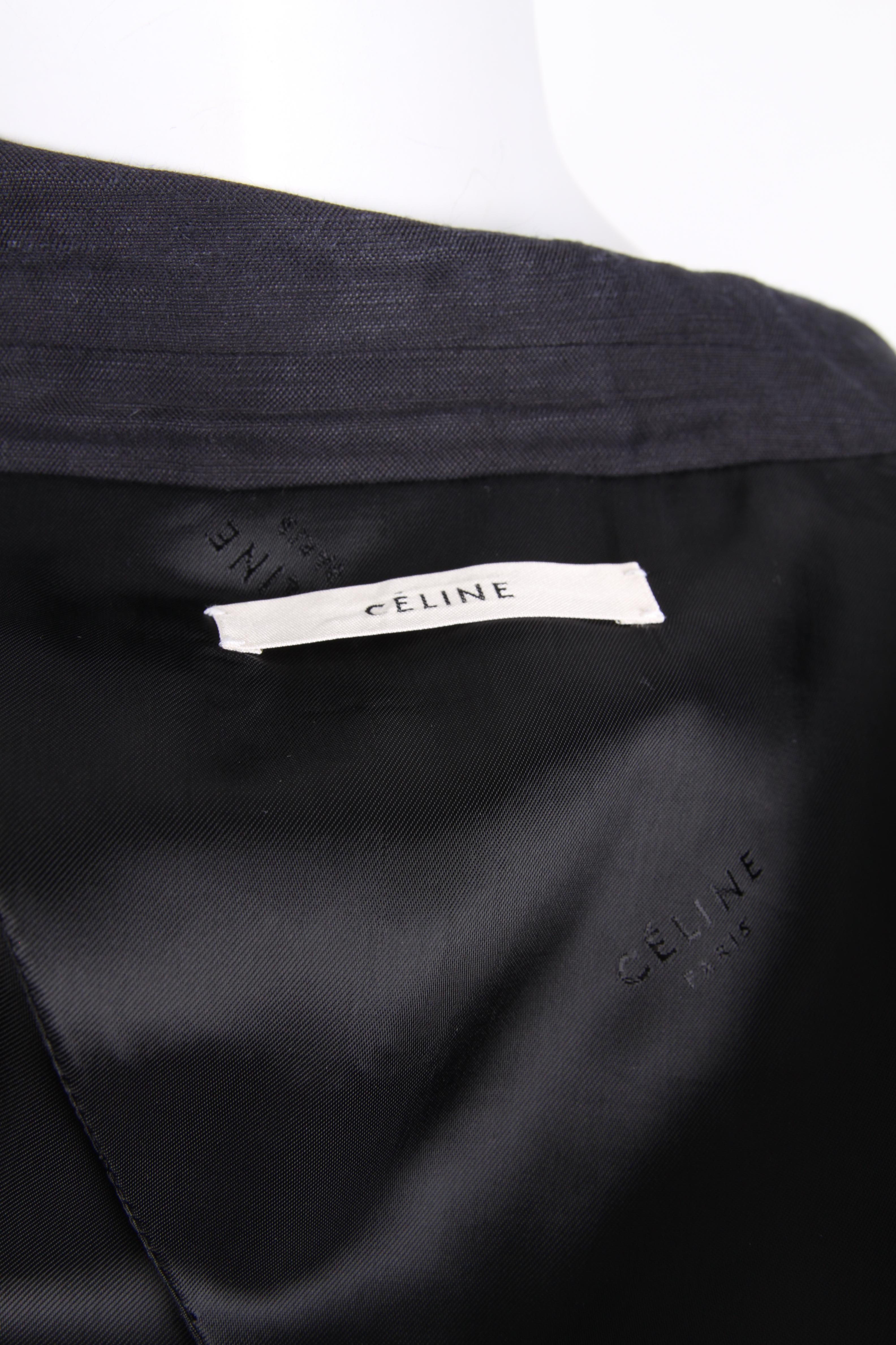 Céline Black Linen Double Breasted Longsleeve Blazer For Sale 1
