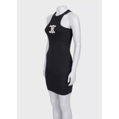 Celine Black Logo Bodycon Silk Blend Dress - Size M