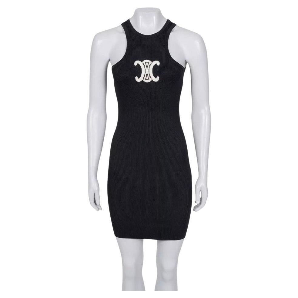 Celine Black Logo Bodycon Silk Blend Dress - Size M in vendita