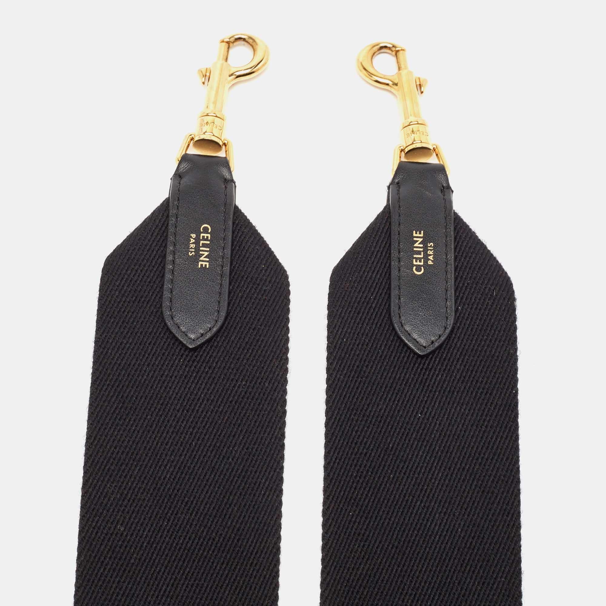 Celine Black Logo Canvas and Leather Shoulder Bag Strap In Excellent Condition For Sale In Dubai, Al Qouz 2