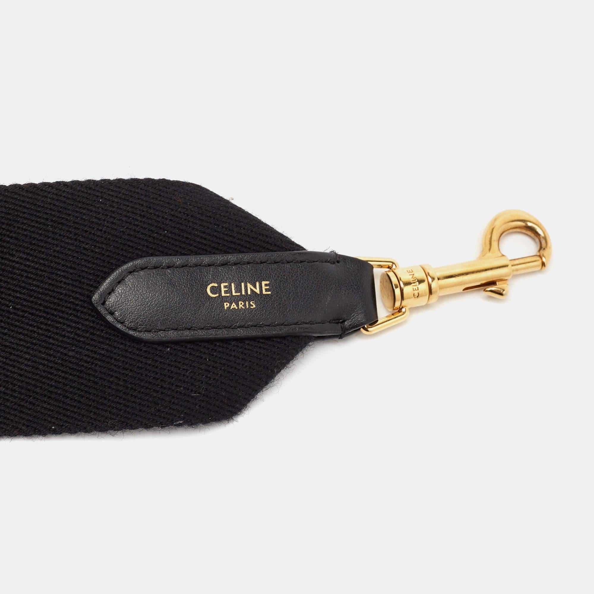 Women's Celine Black Logo Canvas and Leather Shoulder Bag Strap For Sale