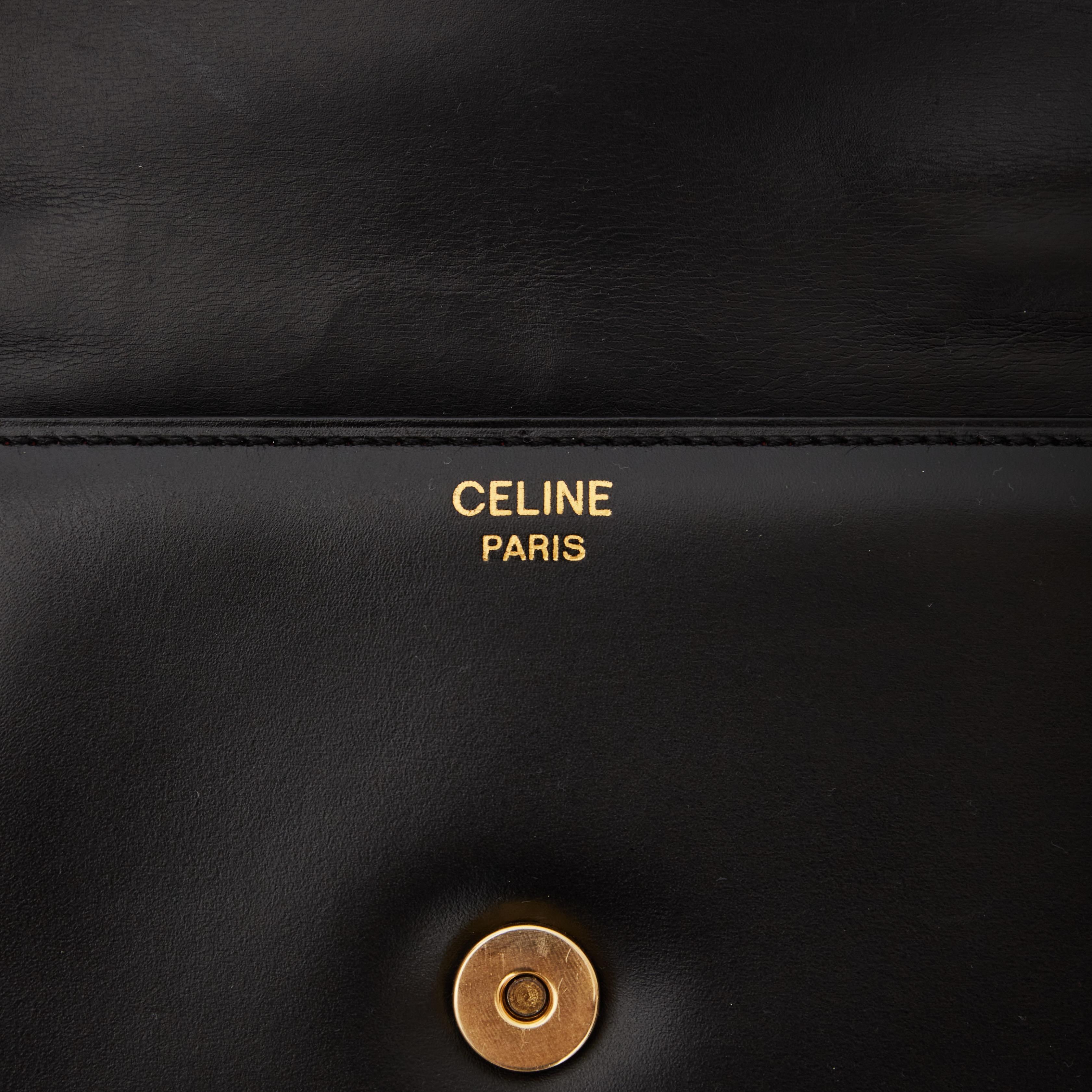 Celine Black Mini Logo Box Calf Kelly Bag With Strap 2