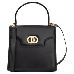 Celine Black Mini Logo Box Calf Kelly Bag With Strap