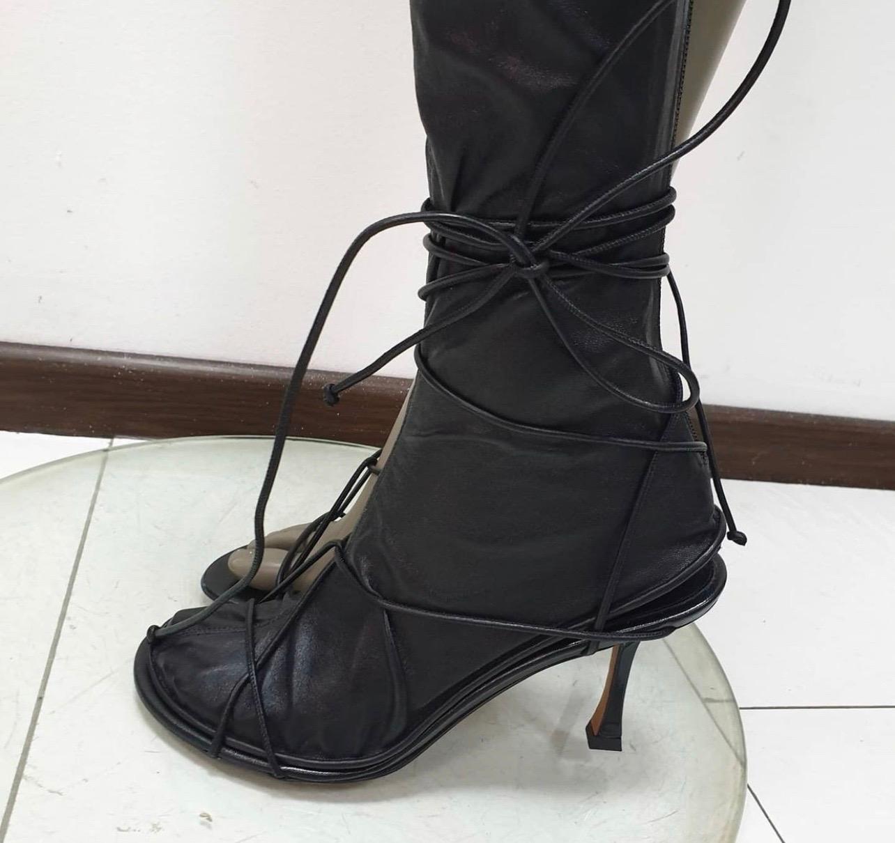 Céline Black Naked Wrap Lace-up Sandals Knee High Phoebe Boots/Booties In Excellent Condition In Krakow, PL