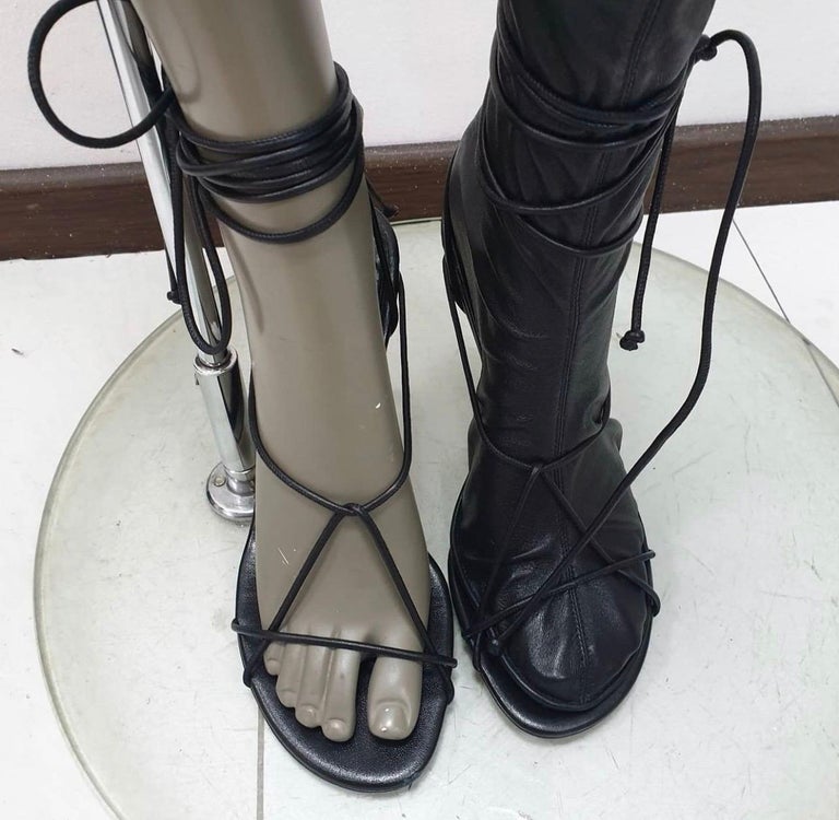 Céline Black Naked Wrap Lace-up Sandals Knee High Phoebe Boots/Booties at  1stDibs