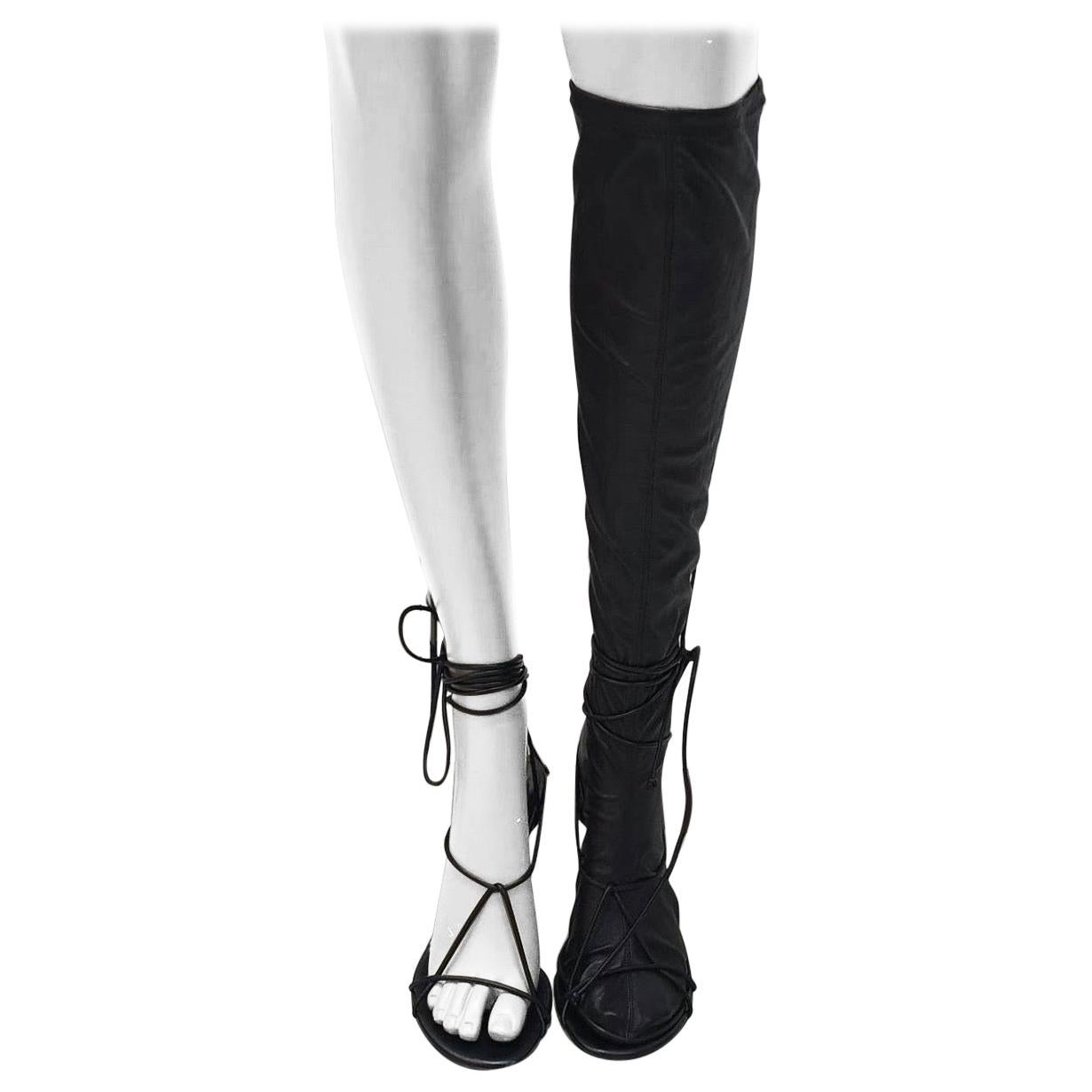 Céline Black Naked Wrap Lace-up Sandals Knee High Phoebe Boots/Booties