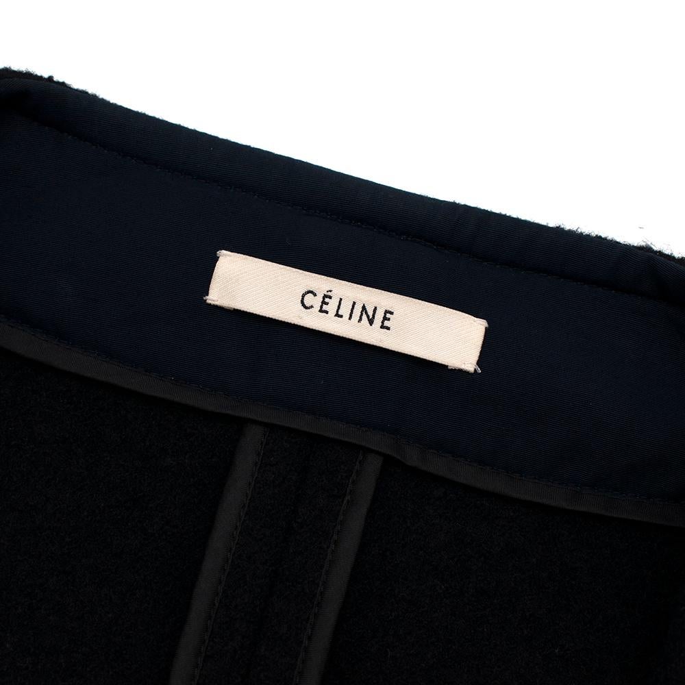 Celine Black & Navy Wool Belted Coat - Size US 8 For Sale 3