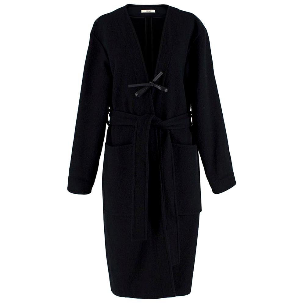 Celine Black & Navy Wool Belted Coat - Size US 8 For Sale