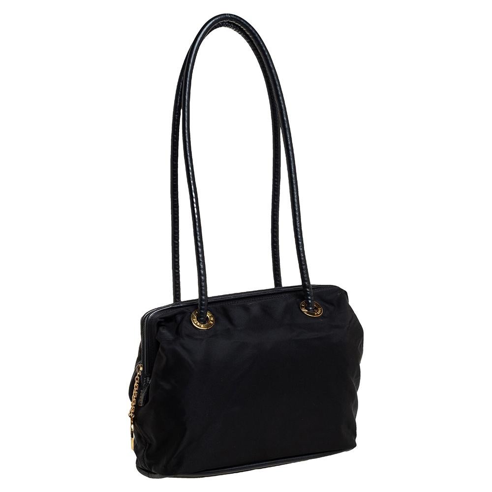 Celine Black Nylon and Leather Tote In Good Condition In Dubai, Al Qouz 2