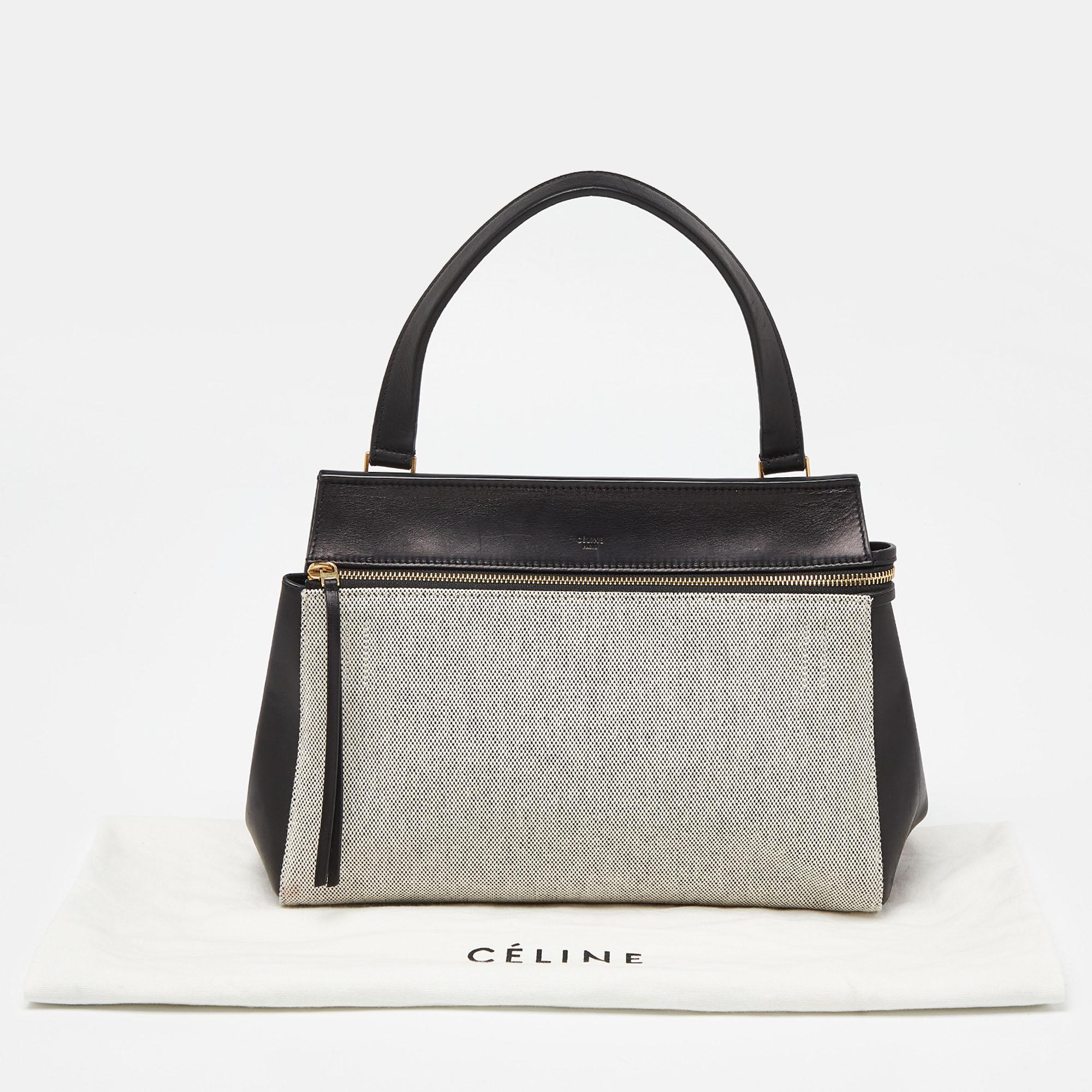 Céline Black/Off White Canvas and Leather Small Edge Bag For Sale 7