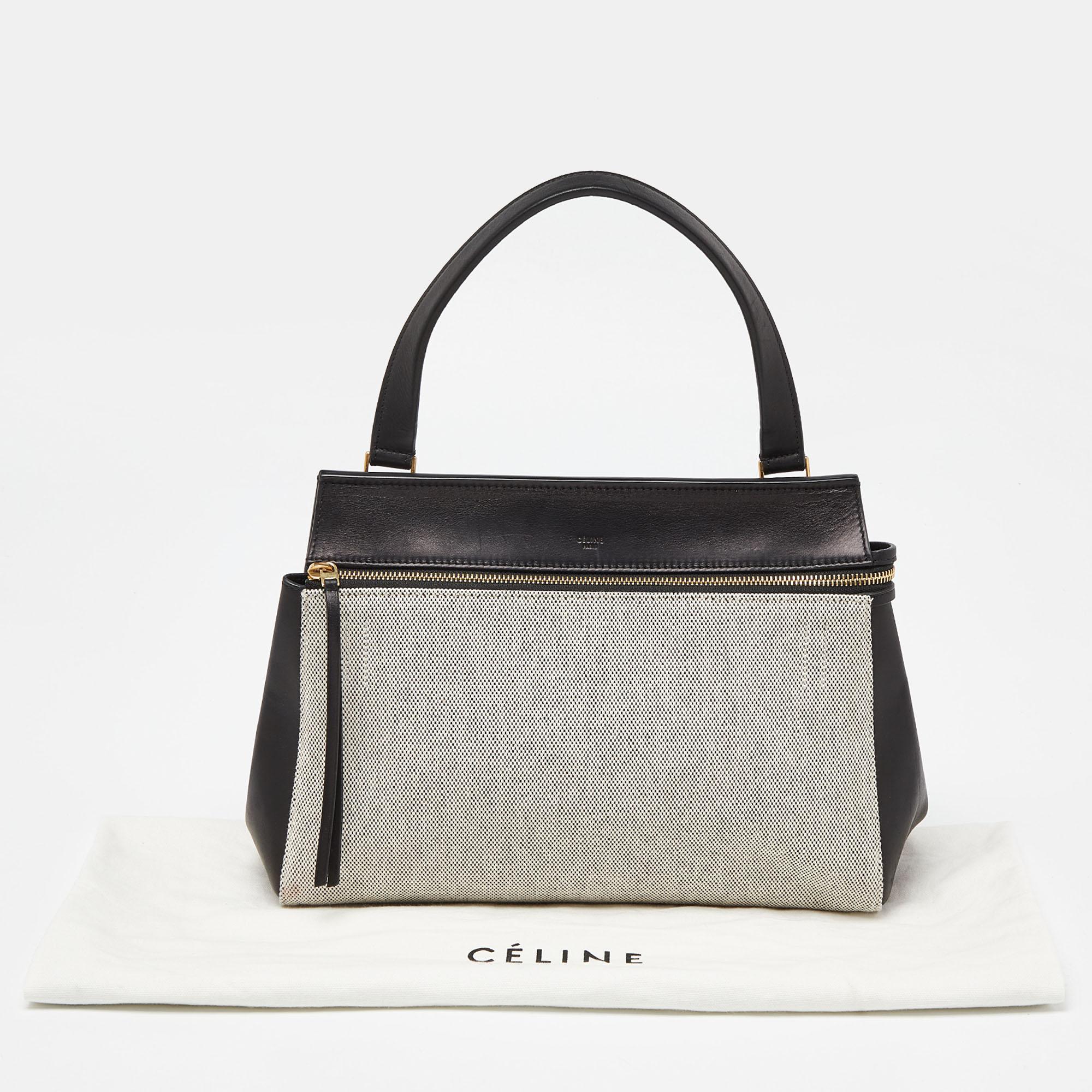 Céline Kleine Tasche aus schwarzem/off-weißem Canvas und Leder im Angebot 7