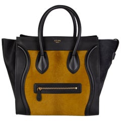 CELINE black & olive CALF HAIR MINI LUGGAGE Tote Shoulder Bag