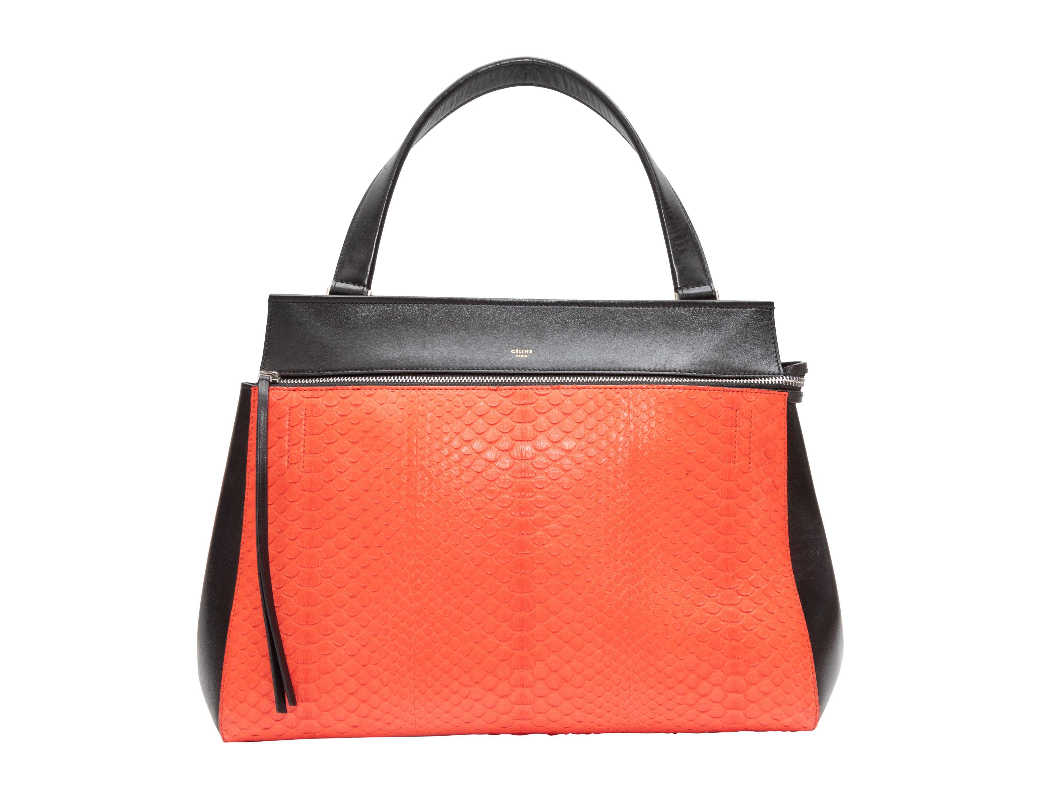 Celine Black and Orange Leather and Python Edge Handbag For Sale at 1stDibs