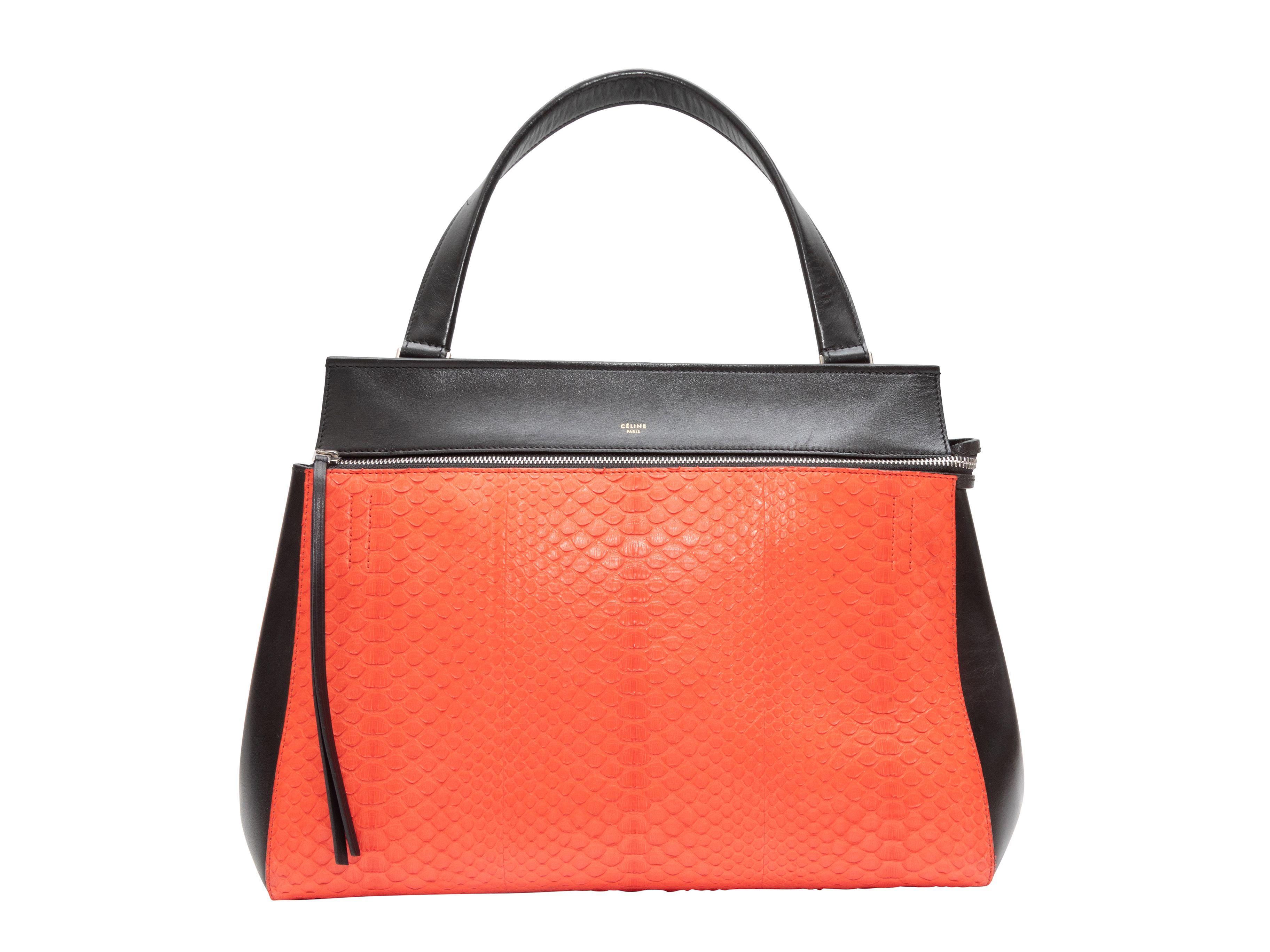 Women's Celine Black & Orange Leather & Python Edge Handbag