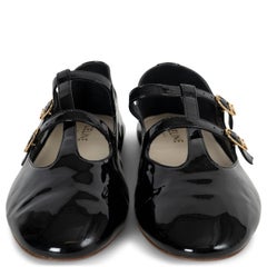 CELINE black patent leather BABIES DOUBLE STRAP Ballet Flats Shoes 39 fit 38.5