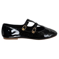 CELINE black patent leather BABIES DOUBLE STRAP Ballet Flats Shoes 39 fit 38.5