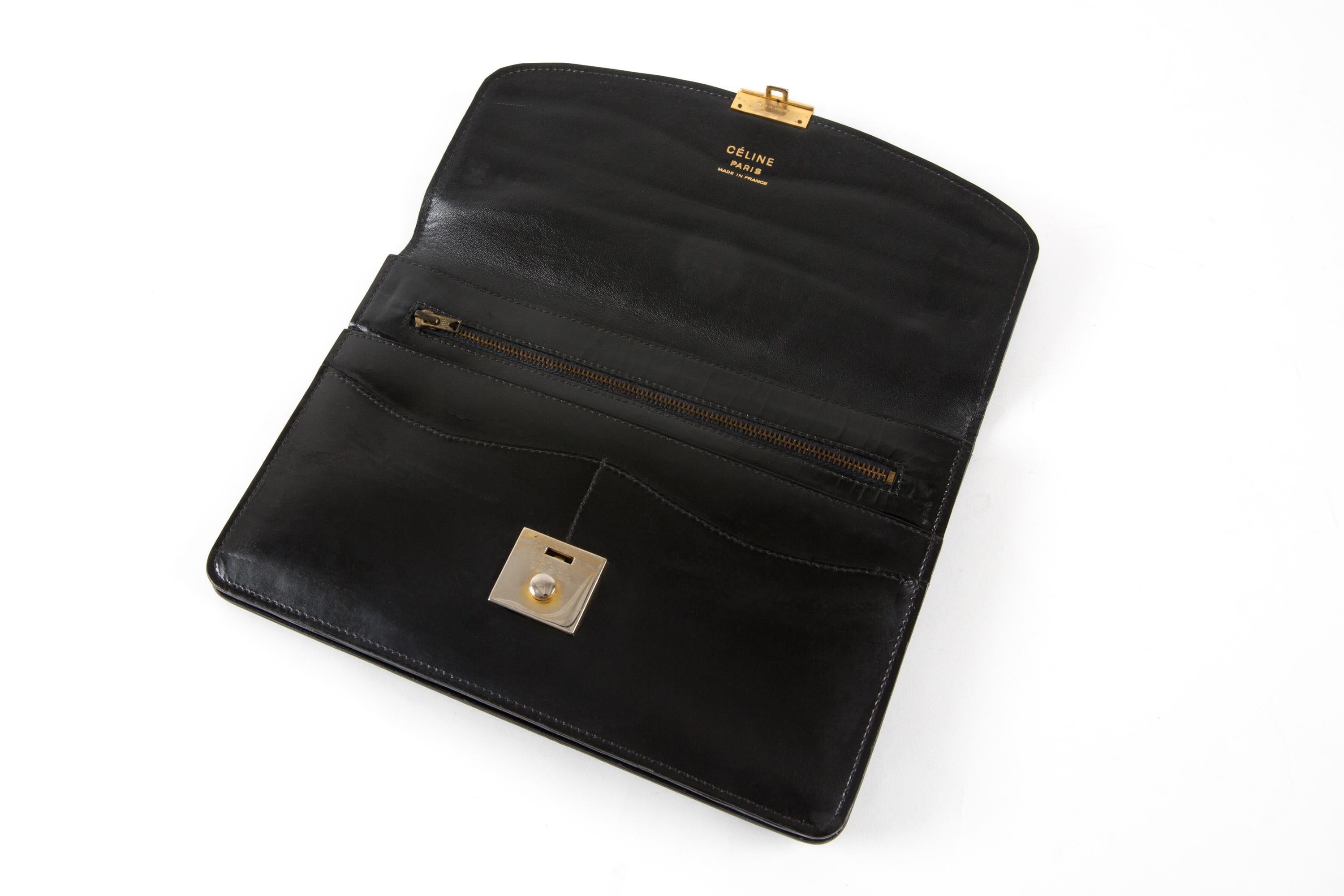 Celine Black Patent Leather Clutch Bag For Sale 2