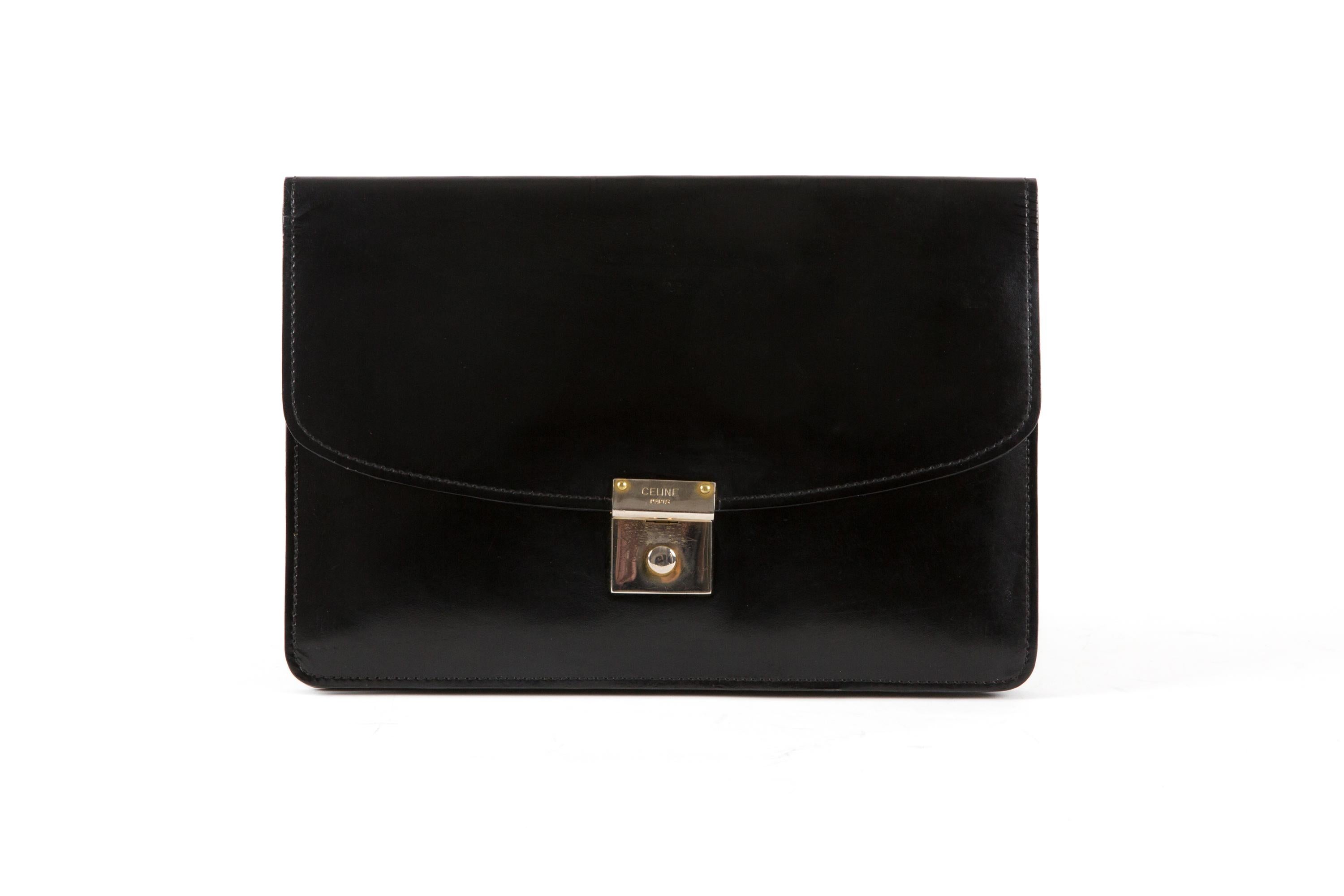 Celine Black Patent Leather Clutch Bag For Sale 3