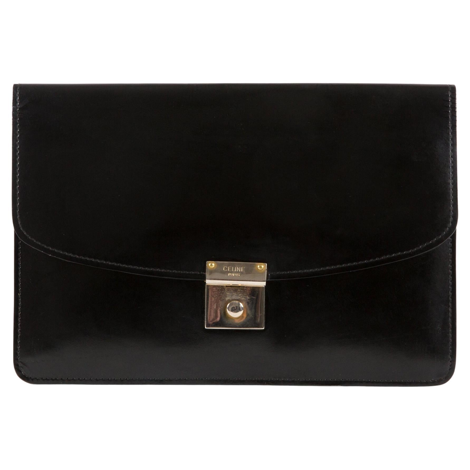Celine Black Patent Leather Clutch Bag For Sale