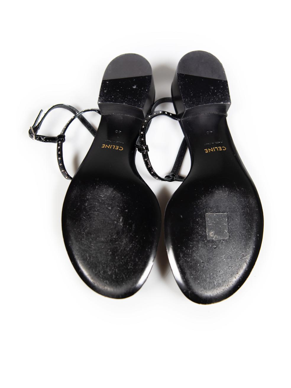 Women's Céline Black Patent Studded Thong Sandals Size IT 40