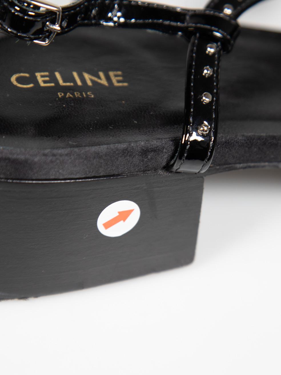 Céline Black Patent Studded Thong Sandals Size IT 40 2