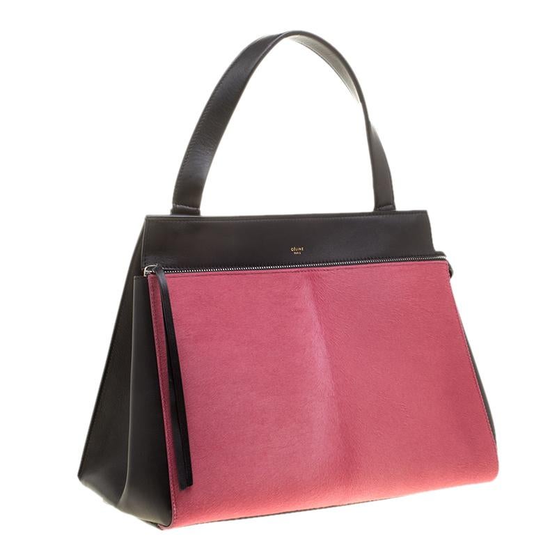 Celine Black/Pink Leather and Calf Hair Medium Edge Bag Damen