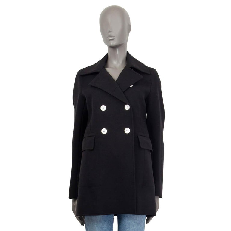 CELINE black polyamide CONTRAST BUTTON PEACOAT Coat Jacket 40 M