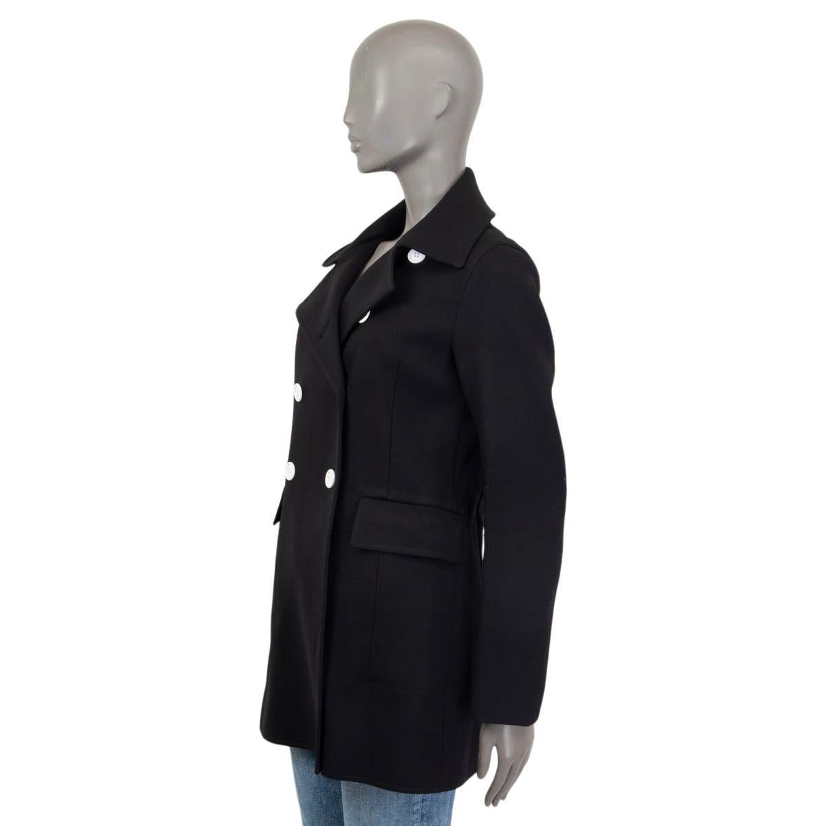CELINE Schwarzer Polyamid ContraST BUTTON PEACOAT Mantel Jacke 40 M Damen im Angebot