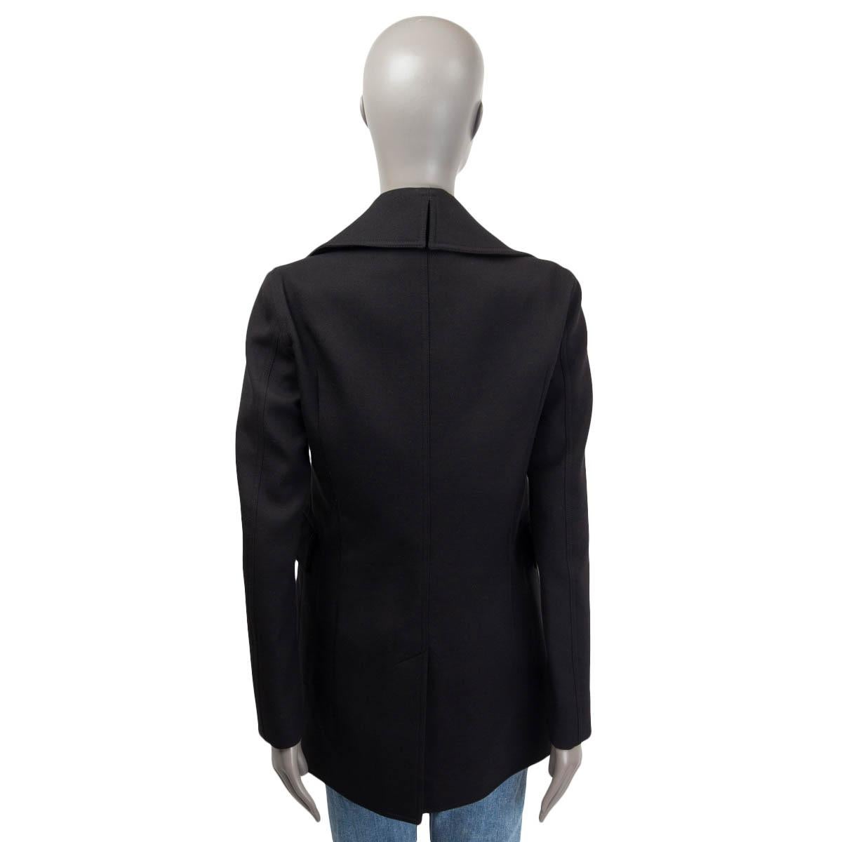 CELINE Schwarzer Polyamid ContraST BUTTON PEACOAT Mantel Jacke 40 M im Angebot 1