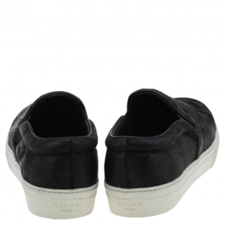 Celine Black Pony Hair Slip On Sneakers Size 40 For Sale 2