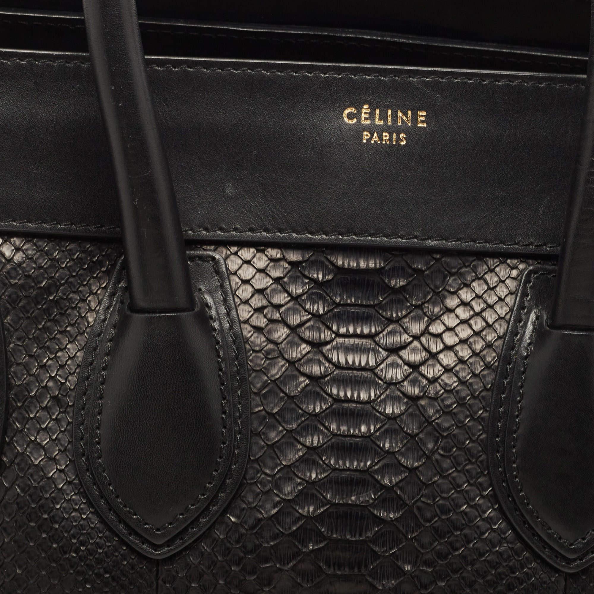 Celine Black Python and Leather Mini Luggage Tote For Sale at 1stDibs