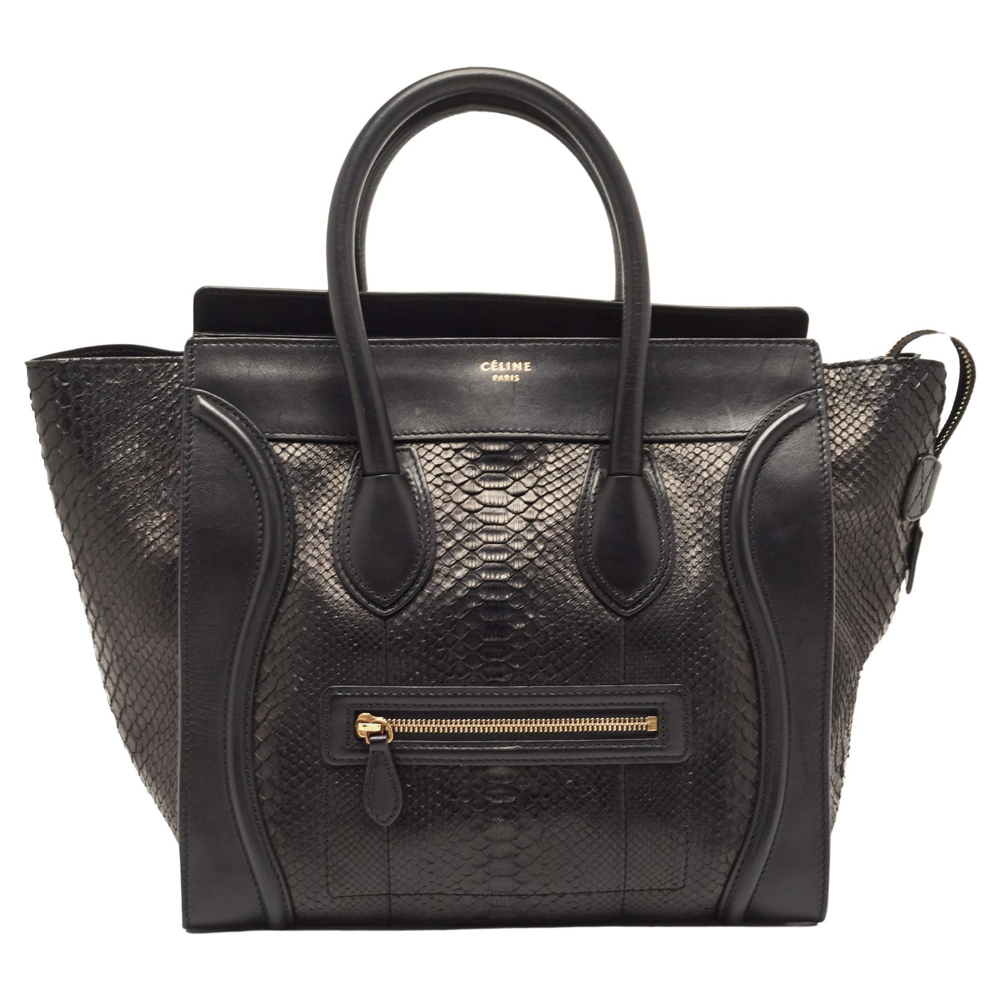 Celine Black Python and Leather Mini Luggage Tote For Sale at 1stDibs
