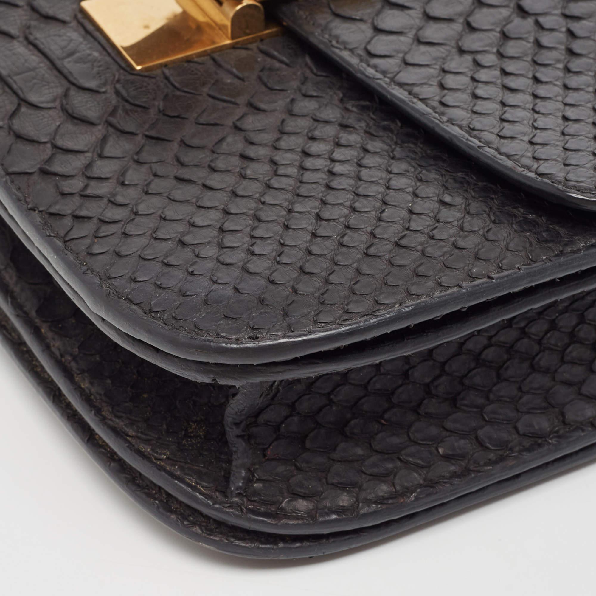 Celine Black Python Medium Classic Box Shoulder Bag For Sale 6