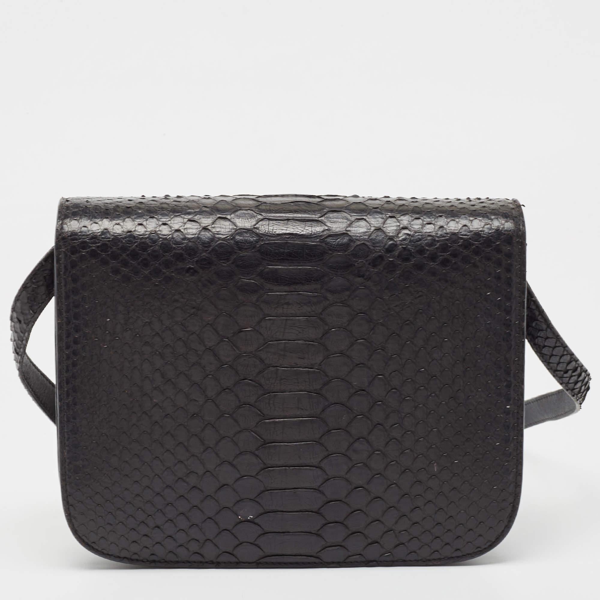 Celine Black Python Medium Classic Box Shoulder Bag For Sale 9