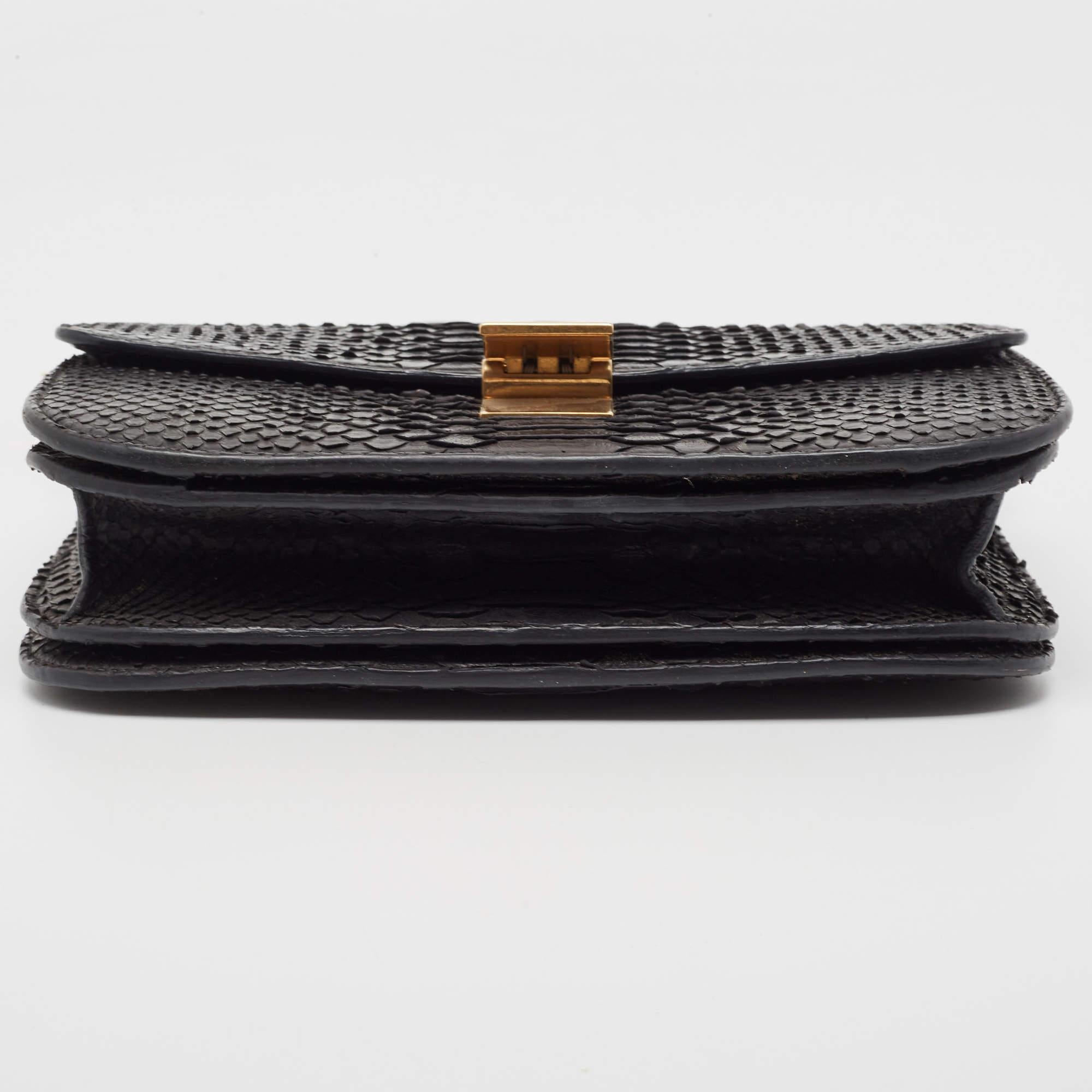 Celine Black Python Medium Classic Box Shoulder Bag For Sale 10