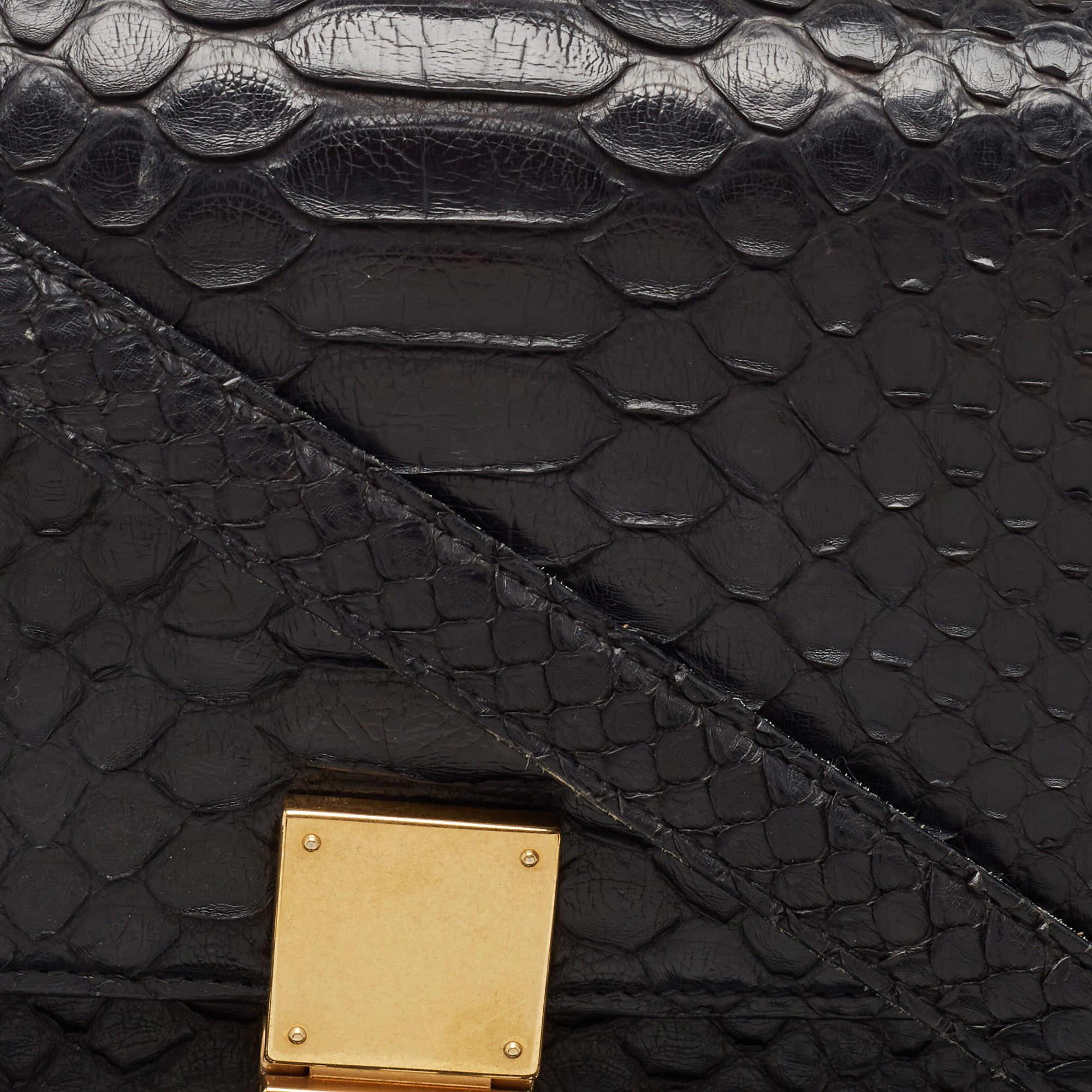 Celine Black Python Medium Classic Box Shoulder Bag For Sale 4
