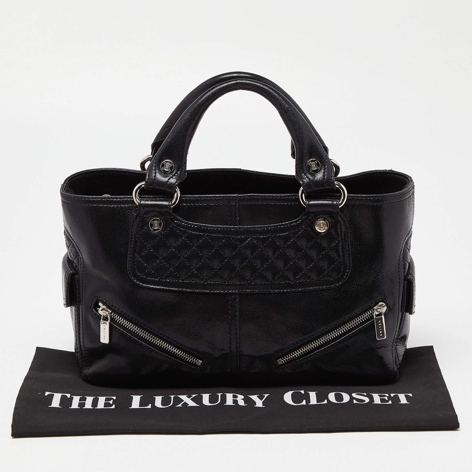 Celine Black Quilted Glossy Leather Boogie Tote For Sale 6