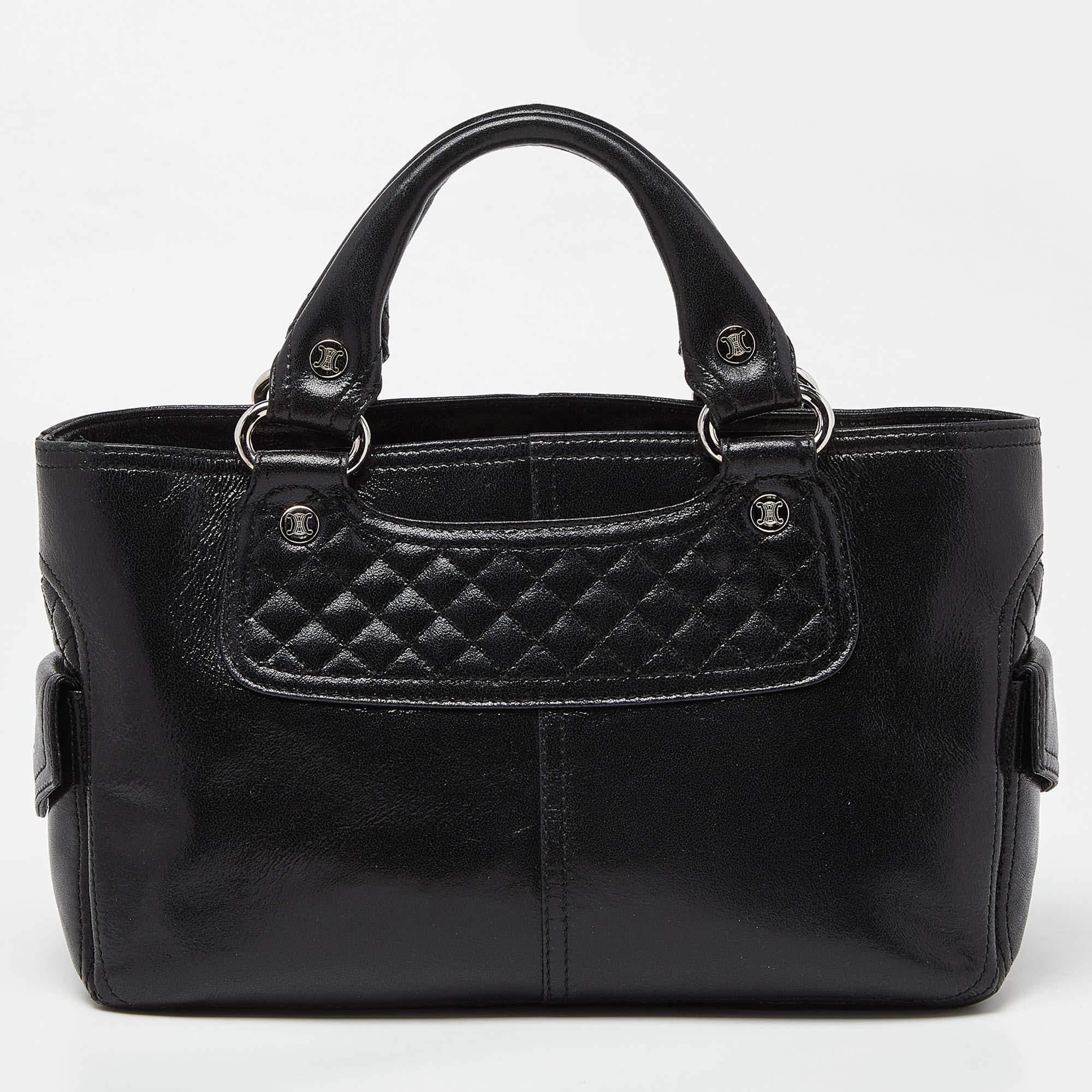 Women's Celine Black Quilted Glossy Leather Boogie Tote For Sale