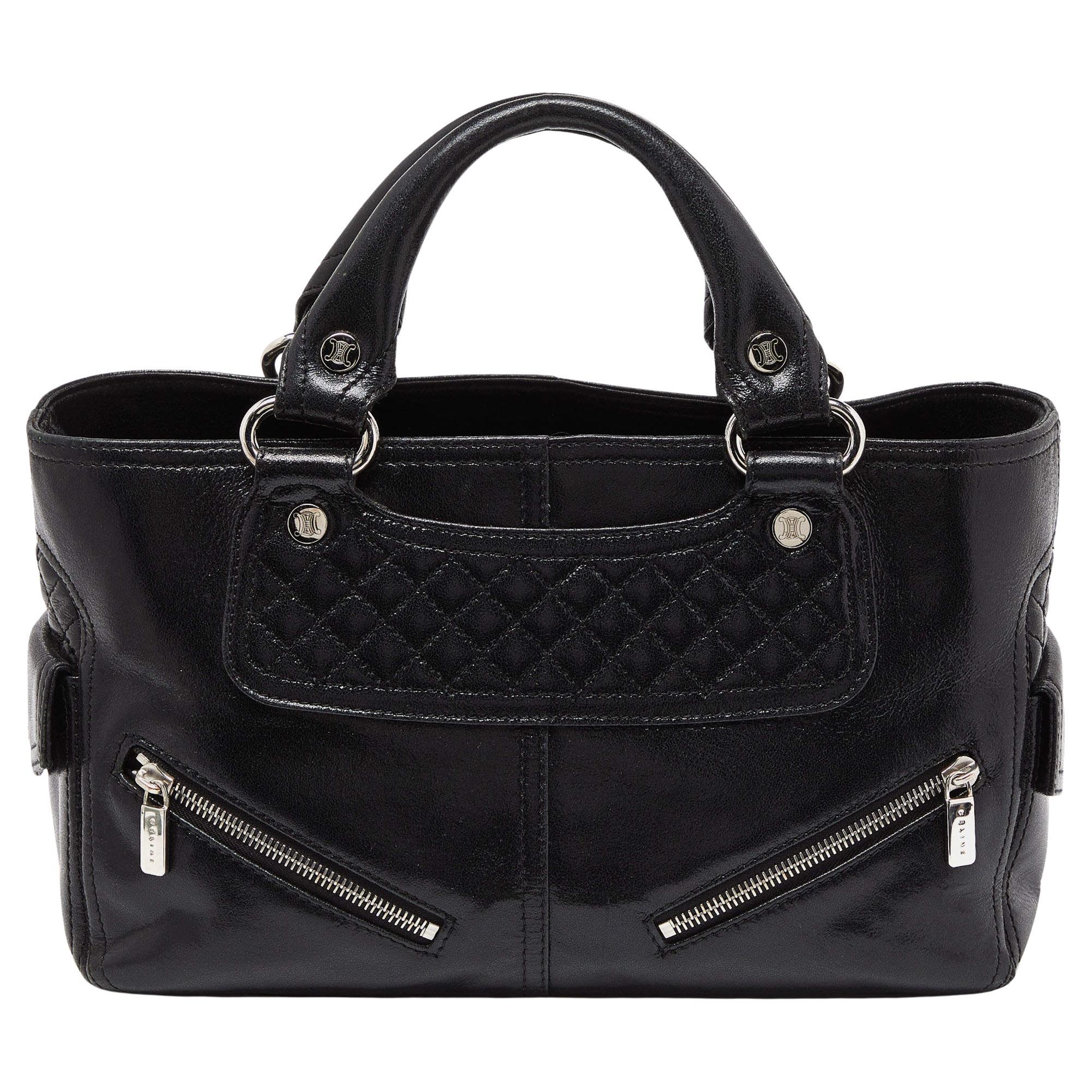 Celine Black Quilted Glossy Leather Boogie Tote For Sale