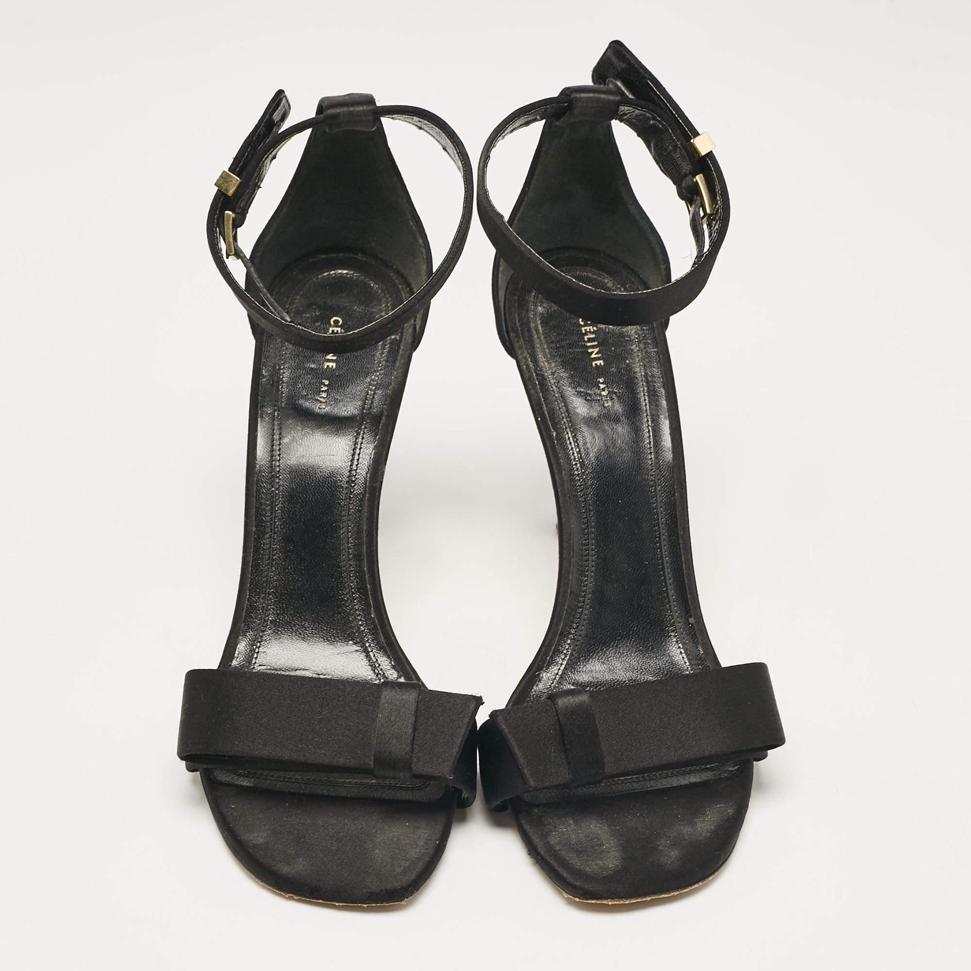 Celine Black Satin Ankle Strap Sandals Size 38.5 In Fair Condition For Sale In Dubai, Al Qouz 2
