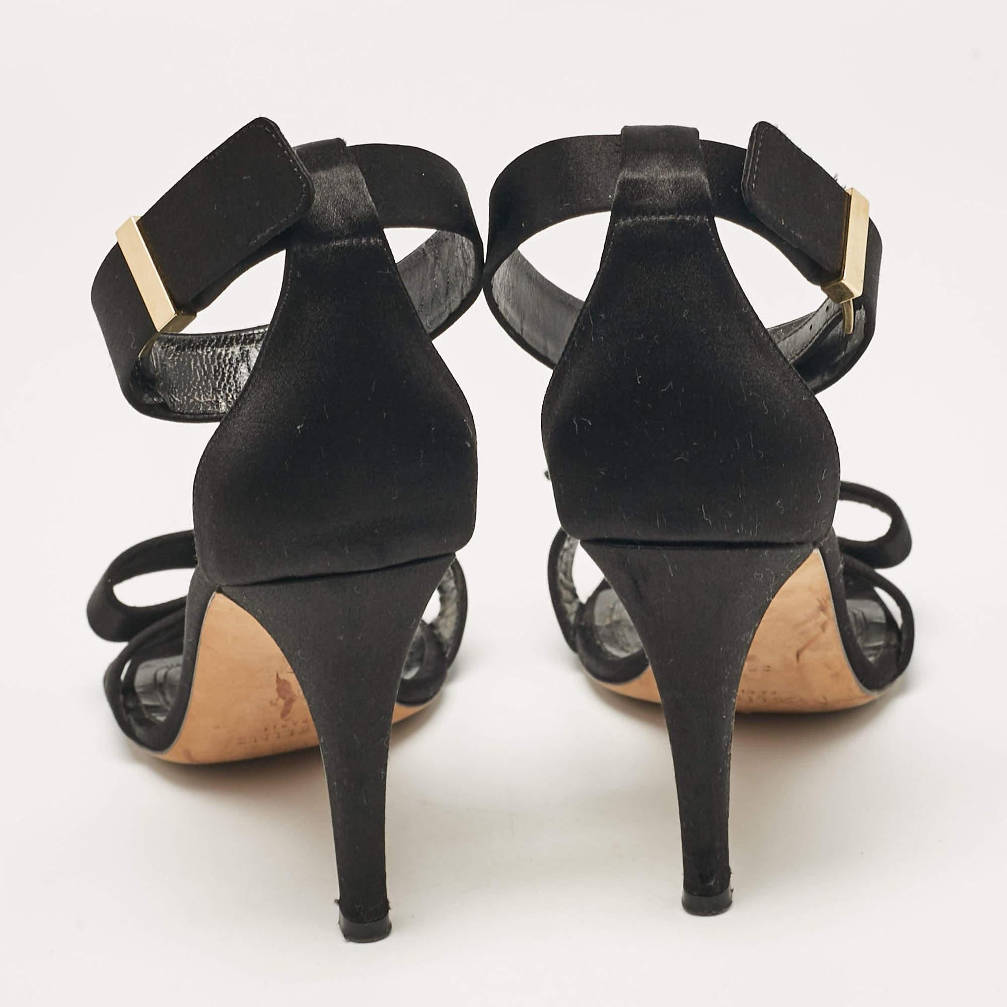 Celine Black Satin Ankle Strap Sandals Size 38.5 For Sale 1