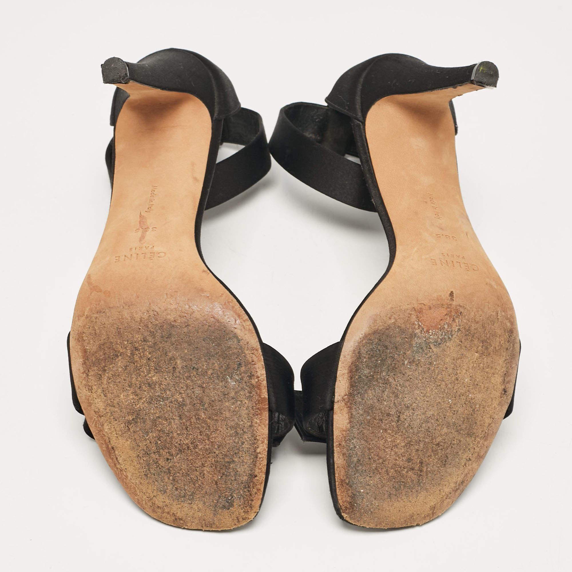 Celine Black Satin Ankle Strap Sandals Size 38.5 For Sale 2