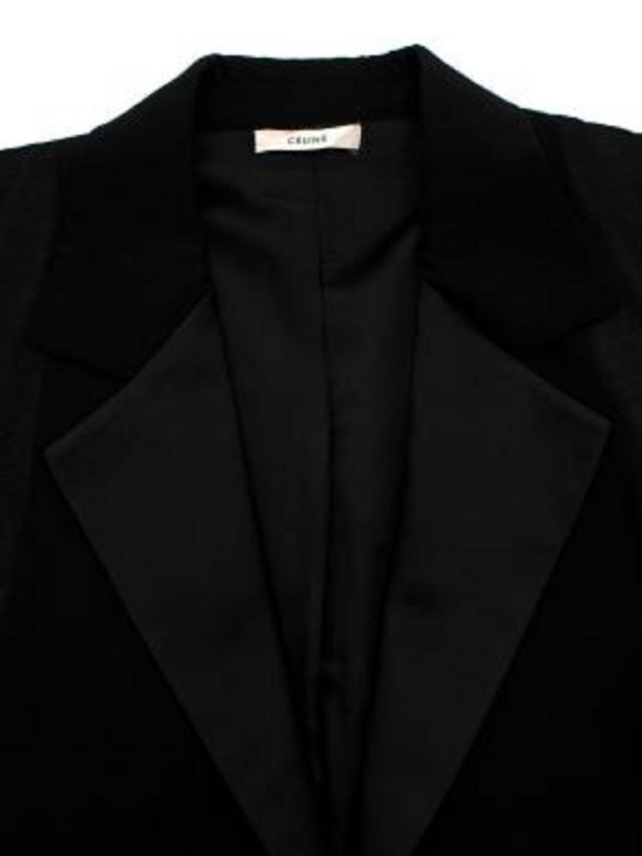 Celine Black Satin Double Breasted Coat In Good Condition For Sale In London, GB