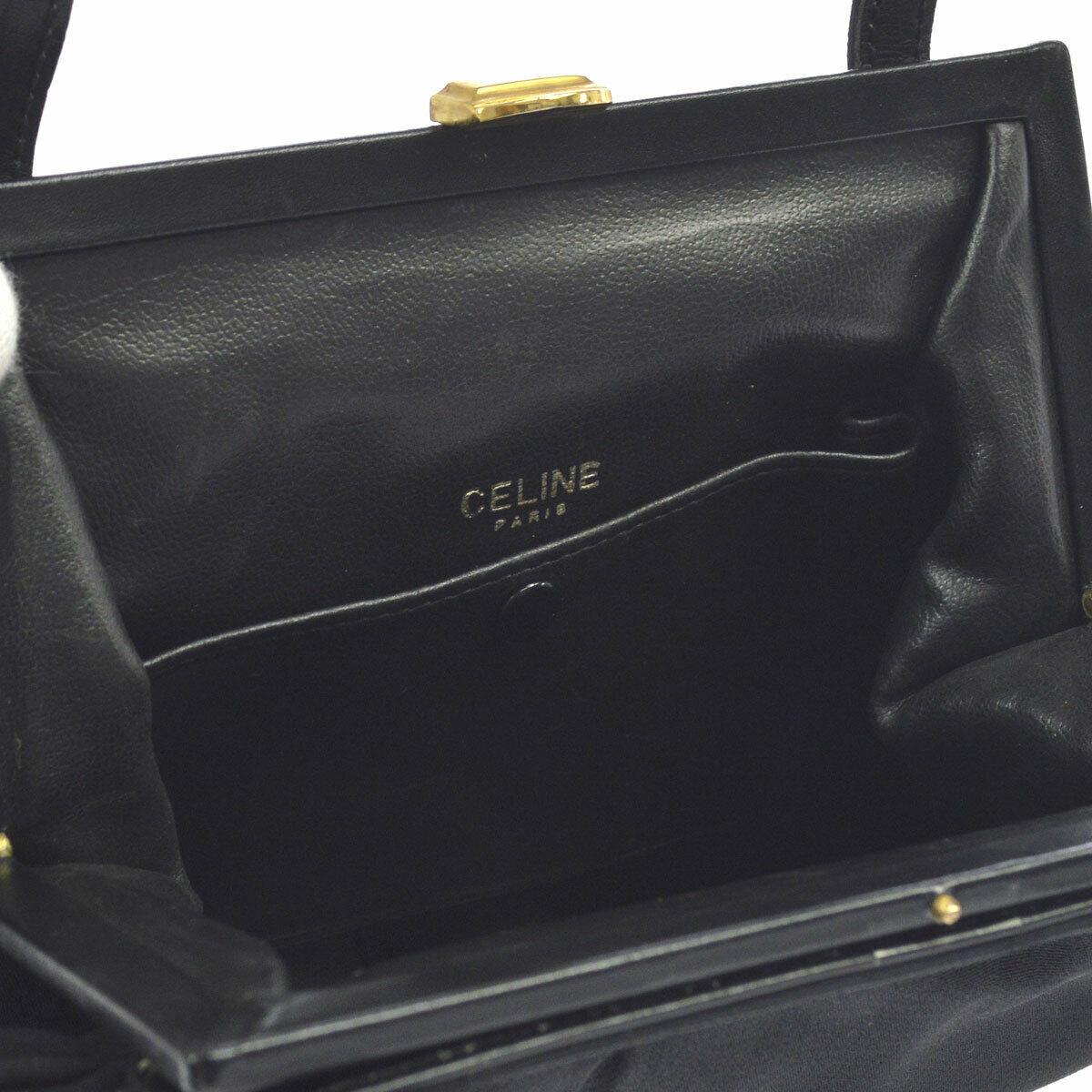 Celine Black Satin Gold KissLock Small Kelly StyleEvening Top Handle Satchel Bag 1