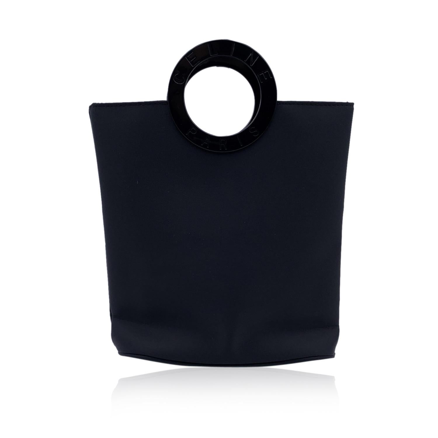 Celine Black Satin Small Tote Handbag Evening Bag Round Handles In Excellent Condition In Rome, Rome