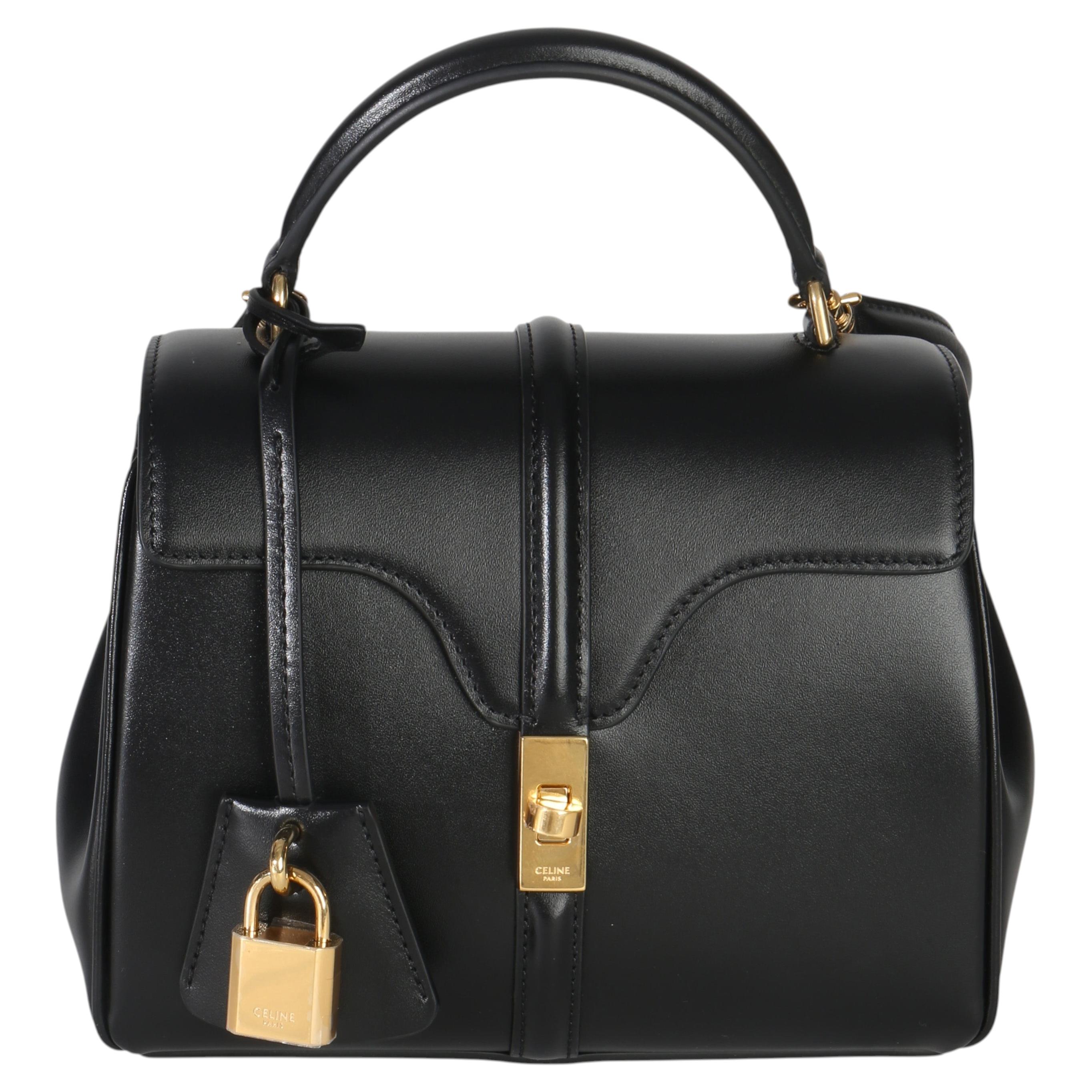 Celine Black Satinated Calfskin Mini 16 Top Handle Bag