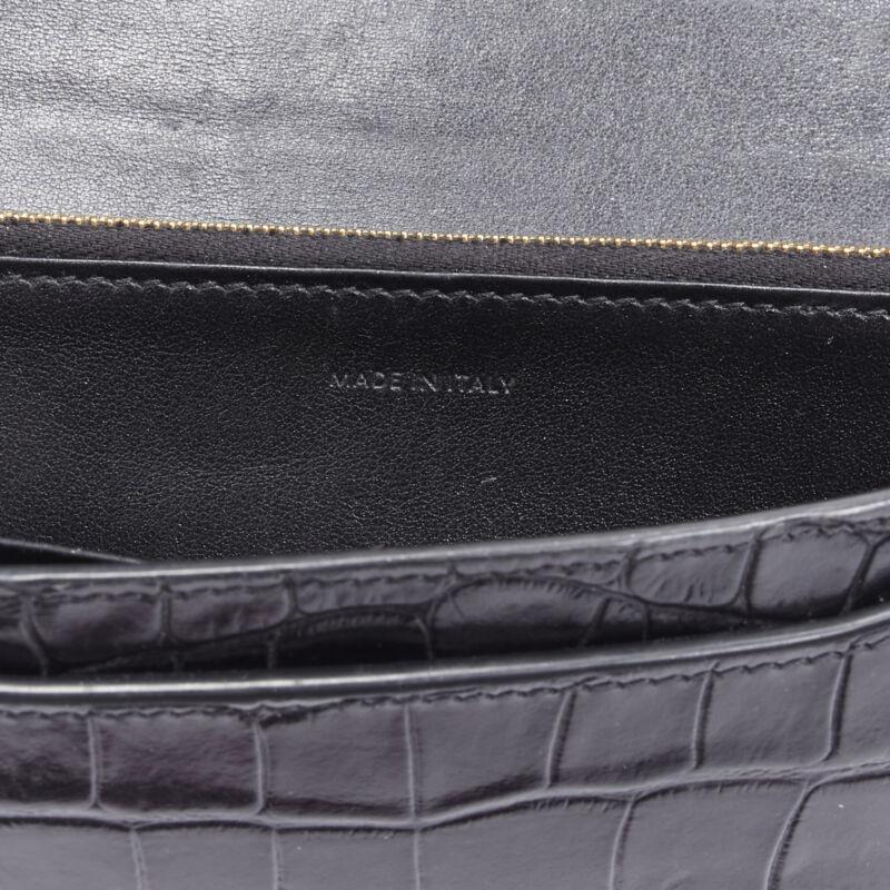 CELINE black scaled leather embossed calfskin flap front long wallet For Sale 3