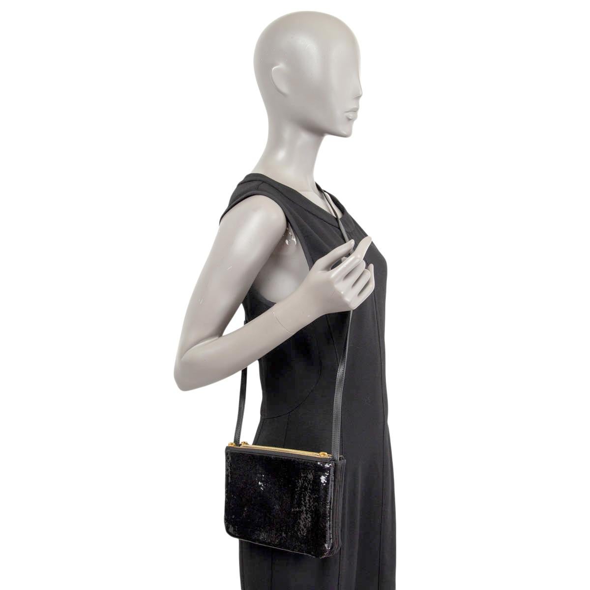 Women's CELINE black SEQUIN EMBELLISHED TRIO SMALL Crossbody Bag