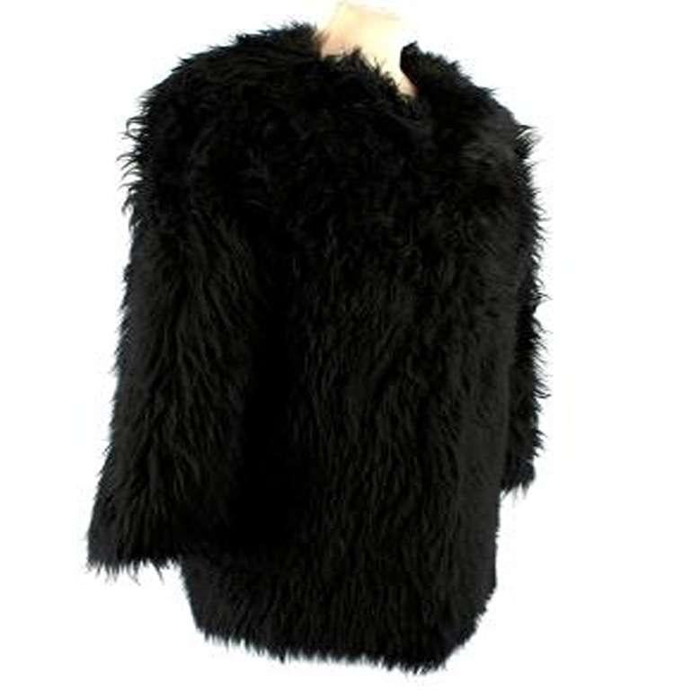 Celine Black Shaggy Mid-Length Shearling Coat In Good Condition For Sale In London, GB